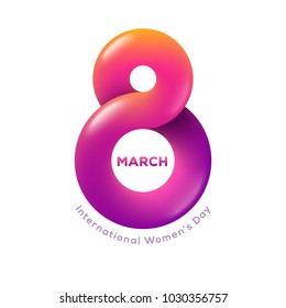 March 8 abstract fluid form. International Women's day pink background. Trendy liquid 3d figure eight for greeting card, flyer or brochure template. Vector illustration.
