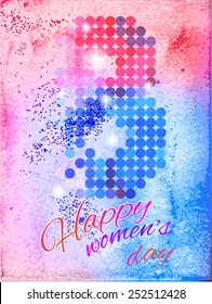 March 8. Abstract pink blue background for the congratulations on international women's day.Watercolor vector background.