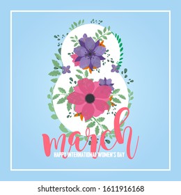 March 8 banner, postcard. Happy International Women's Day! Illustrations can be used in newsletters, brochures, postcards, tickets, advertisements, banners. Congratulations on Women's Day. Vector