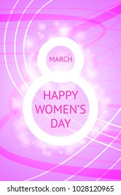 March 8 beautiful creative greeting card with number eight, ribbons and a wish of Happy Women's Day