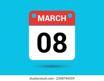March 8 Calendar Date Flat Icon Day 8 Vector Illustration