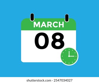 March 8 calendar icon Date Month calendar icon vector illustration
