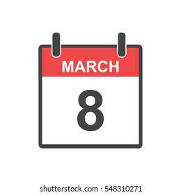 March 8 calendar icon. International womens day. Vector illustration in flat style.