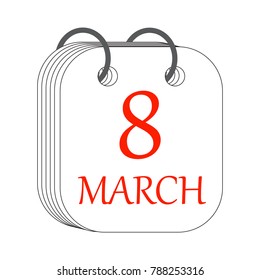 March 8. Calendar icon. International Women's day. Flat style. Date, day of month. Holidays in March. Illustration. Vector