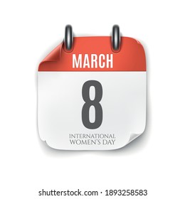 March 8 calendar icon isolated on white background. International Women's day template. Vector illustration.