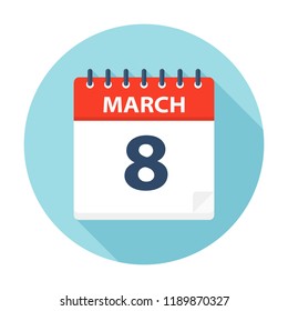 March 8 - Calendar Icon - Vector Illustration