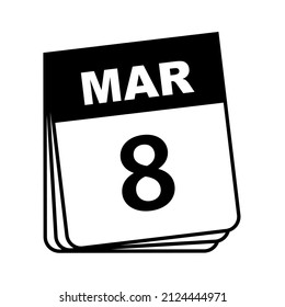 8 de marzo. Icono de calendario. Ilustración vectorial. 