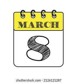 March 8 calendar icon. Vector illustration in flat style.
