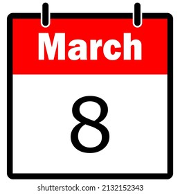 March 8 calendar icon, vector illustration