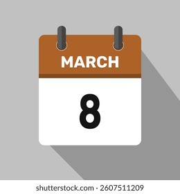 march 8 calendar icon vector month date number illustration design