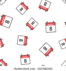 March 8 calendar page seamless pattern background. Business flat vector illustration. March 8 sign symbol pattern.
