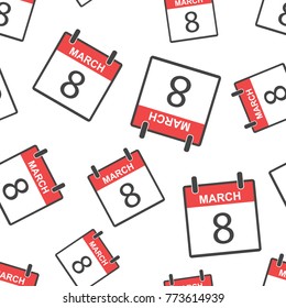 March 8 calendar page seamless pattern background. Business flat vector illustration. March 8 sign symbol pattern.