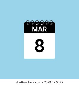 March 8 calendar reminder. 8th March Date Month calendar icon design template.