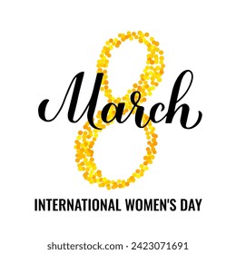 March 8 calligraphy lettering isolated on white. International Womens Day typography poster. Vector template for postcard, banner, flyer, sticker, shirt, etc