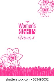 March 8 card or banner template. Historically, International Womens Day is the day of women's rights and emancipation