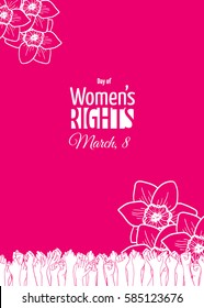 March 8 card or banner template. Historically, International Womens Day is the day of women's rights and emancipation