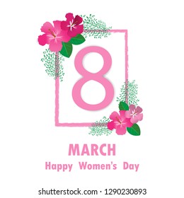 March 8 colorful flower greeting card Happy International Women's Day. Square Frame flower in Women's Day.