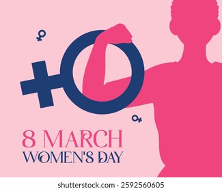 March 8 Women’s Day Banner AND Post: A young girl powerfully places her hand inside the female symbol, stunning pink tones. Perfect for social media AND versatile projects. #March8 #WomensDay