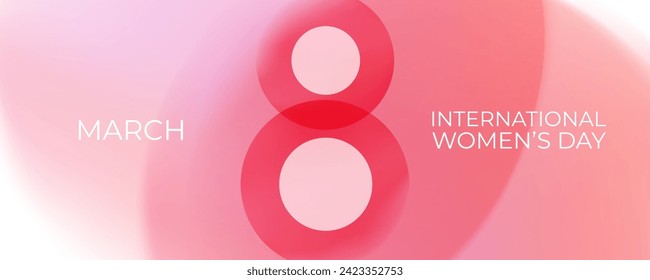 March 8 festive banner for International Women's Day holiday graphic design. Pink and red blurred colors. Vector illustration.