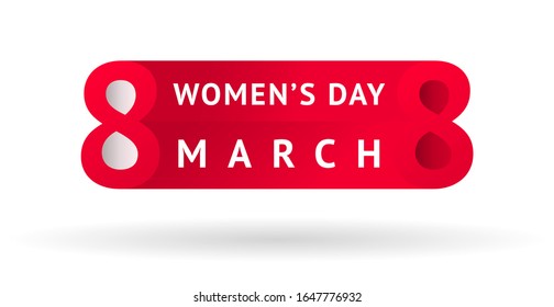 March 8 greeting banner. International Women's Day card. Holiday festive logo based on bold number 8 and text. Spring, love, women, femininity concept. Vector illustration