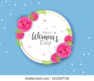 March 8 greeting card. Background template for International Women's Day.sale offer banner Vector illustration leaves and flowers