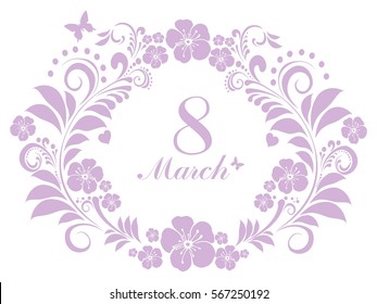 March 8 greeting card. Background template for International Women's Day. Vector illustration.