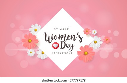 March 8 greeting card. Background template for International Women's Day. Vector illustration.