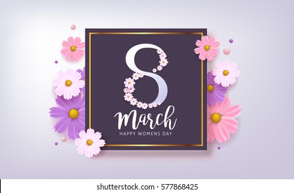 March 8 greeting card. Background template for International Women's Day. Vector illustration.