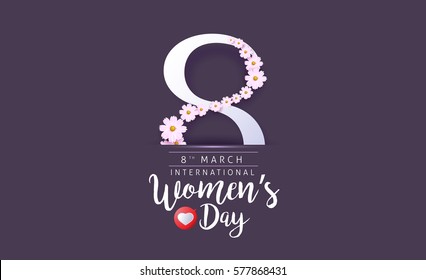 March 8 greeting card. Background template for International Women's Day. Vector illustration.