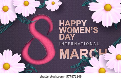 March 8 greeting card. Background template for International Women's Day. Vector illustration.