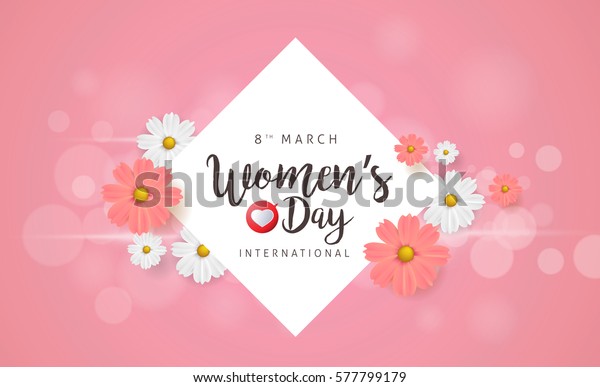 3 月8 日贺卡 国际妇女节背景模板 矢量插图 库存矢量图 免版税