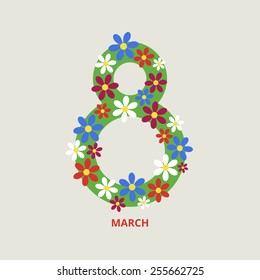March 8 greeting card in flat style