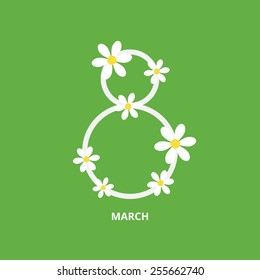 March 8 greeting card in flat style