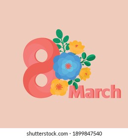 March 8 greeting card for International Womans Day. Vector illustration for greeting card, baner, poster, web page