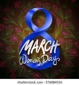 March 8 greeting card. International Womans Day. vector. black background art