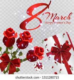 March 8 greeting card template. Women's holiday. Greeting card with flowers, bouquet of roses. Otkritka for your illustration.