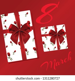March 8 greeting card template. Women's holiday. Greeting card with flowers, bouquet of roses. Otkritka for your illustration.
