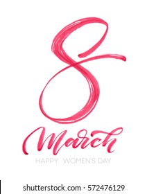 March 8 Happy womans day watercolor lettering greeting card. Vector illustration EPS10