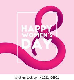 March 8. Happy Women's Day blended interlaced fluid background. Trendy vector liquid 3d figure eight for your poster, banner, postcard, invitation or greeting card design