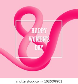 March 8. Happy Women's Day blended interlaced fluid background. Trendy vector liquid 3d figure eight for your poster, banner, postcard, invitation or greeting card design