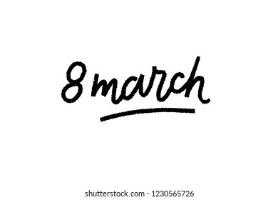 March 8 Happy womens day. Lettering calligraphy greeting card. Vector illustration. Gold decor. 