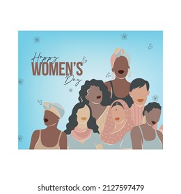 March 8, Happy Womens Day portrait banner. Invitations for the International Women's Day, March 8 with portraits of women