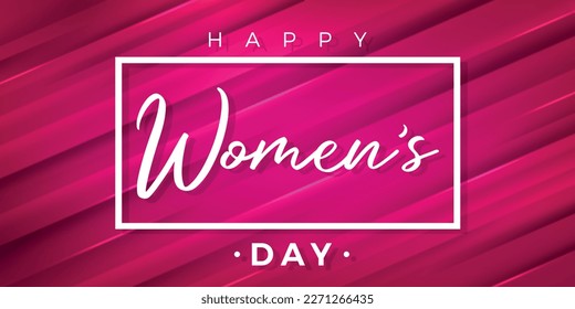 March 8, Happy Womens Day stylish lettering banner. Invitations for International Women's Day, March 8 with calligraphic text and pink heart online.