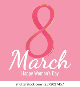 
March 8, Happy Women's Day poster design on pink background, EPS10 vector illustration.