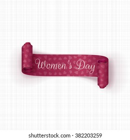 March 8 Holiday Design Element. Scroll Pink Ribbon