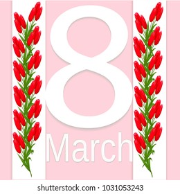 March 8 International Women s Day greeting card template with flowers.