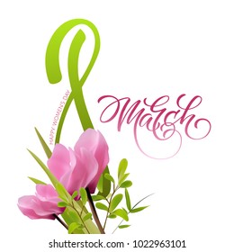 March 8 international women's day background. Greeting card template. Vector illustration.