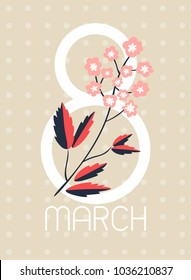 March 8 International women's day. Vector greeting card