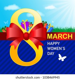 March, 8 The International Women's Day card. Background template. Vector illustration 