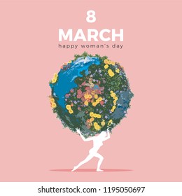 March 8 international women's day. Vector greeting card.